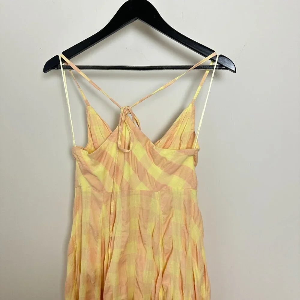 FREE PEOPLE Via Gingham Cotton Seersucker Sundress Creamsicle Combo Eve X-Small - Picture 9 of 11